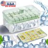 Ice Cube Tray With Lid And Bin Plastic Ice Trays Pop Ice Mold 2 Ice Cube Trays with Scoop Easy Release Stackable Dishwasher Safe Produce 56 Ice Cubes