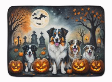 Australian Shepherd Spooky Halloween Memory Foam Kitchen Mat Machine Washable Anti-Fatigue Mat Cushion Comfort Bath Mat or Kitchen Rug