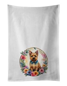 Norwich Terrier and Flowers Kitchen Towel Set of 2 White Dish Towels Decorative Bathroom Hand towel for Hand, Face, Hair, Yoga, Tea, Dishcloth