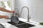 Single Handle High Arc Pull Out Kitchen Faucet,Single Level Stainless Steel Kitchen Sink Faucets with Pull Down Sprayer