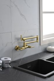 Pot Filler Faucets Both Hot Cold Water Wall Faucet Brass Faucets Kitchen Folding Kitchen Faucets Commercial Sink Faucet 3 Handles 2 Holes Joint Swing (Color: Gold)