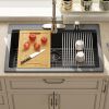 Drop In Quartz Workstation Kitchen Sink Top mount Single Bowl Granite Composite Sink with Roll-up Drying Rack, Cutting Board, Bottom Grid and Strainer