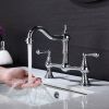 Double Handle Widespread Kitchen Faucet with Traditional Handles,Bridge Dual Handles Kitchen Faucet,Kitchen sink faucet
